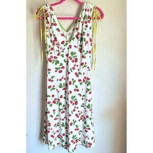 Pinup Couture White Cherries Retro Dress With Yellow Bows Medium